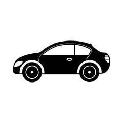 Fototapeta premium Silhouette of a sleek black hatchback car with round wheels on white
