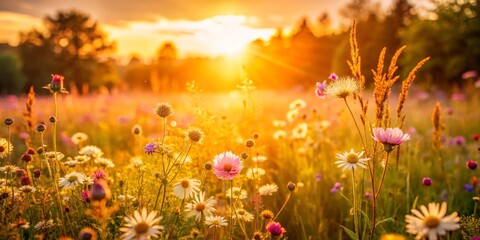 Wildflower Meadow at Golden Sunset