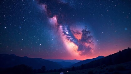 Naklejka premium Vibrant night sky with colorful stars and Milky Way galaxy, vibrant, stars