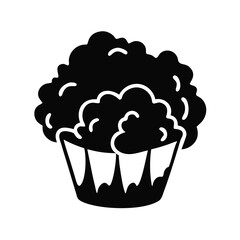 Monochrome cupcake illustration with a very large frosting design and details