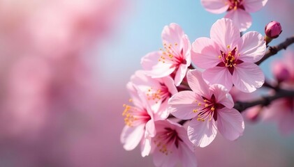 Delicate pink cherry blossoms, soft petals, gentle branches , pretty, branch