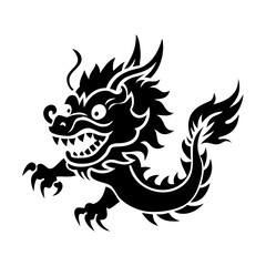 Ferocious Black Chinese Dragon Illustration, Symbolizing Strength and Good Fortune