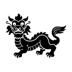 Stylized Silhouette of a Chinese Dragon with Elaborate Details and Decoration