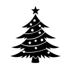 Stylized Christmas Tree Silhouette with Star Topper and Ornament Decorations
