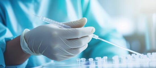 Close-up of a Scientist's Hand Holding a Syringe in a Laboratory