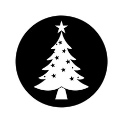 Fototapeta premium Simple monochrome Christmas tree with star decoration inside a circle