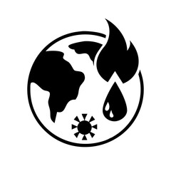 Global warming and climate change impacts depicted in simple symbolic design
