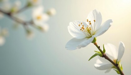 Fototapeta premium Delicate white blossom against pure white, soft light , blossom, soft
