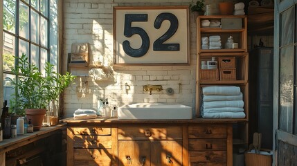 Bathroom Interior with Wooden Vanity and White Sink