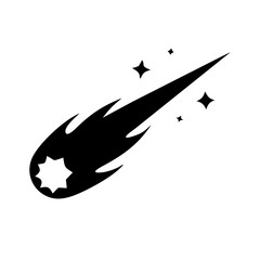 Black and White Comet Illustration with Star Sparkles against Plain Background