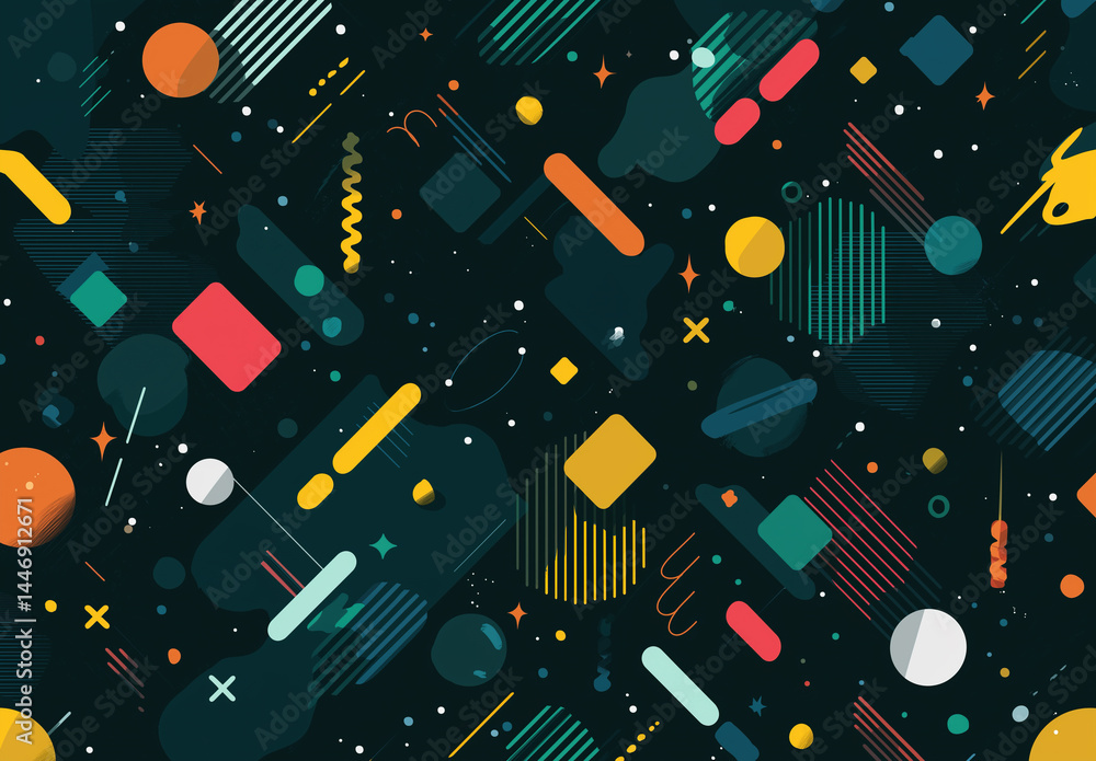 Poster flat planets sweep across space with flowing lines