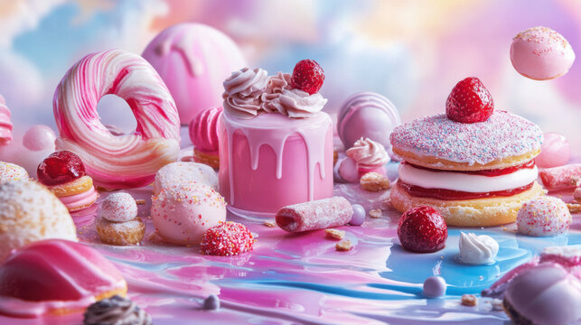 The best-selling and delicious dessert sweets on the table, set in an unusual background.