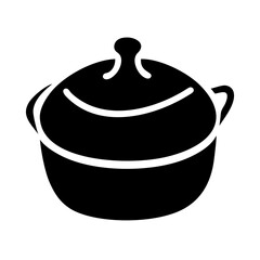Black silhouette illustration of a cooking pot with a lid and handle
