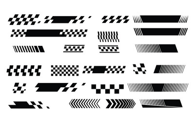 set checkered flag designs, racing stripe speed, finish line motorsport vector Illustration