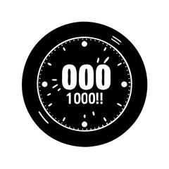 Black and White Illustration of a Celebration Clock Reaching One Thousand