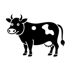 Black and white dairy cow cartoon illustration with a friendly expression