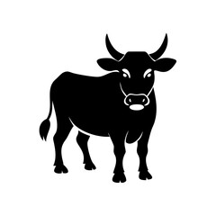 Stylized Black Silhouette of a Standing Bull on White Background Design