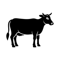 Full body silhouette of a cow with horns on a white background