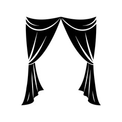 Elegant black and white silhouette illustration of classic theatre curtains