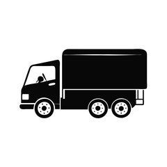 Silhouette of a delivery truck on a white background suitable for icons