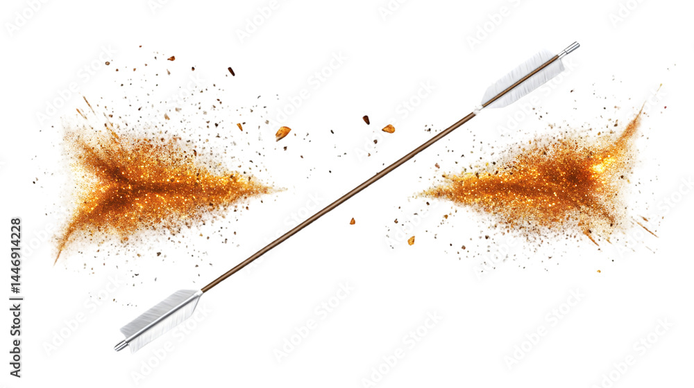 Poster crossed arrows with exploding brown splatters isolated transparent background illustration