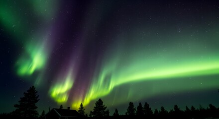 Majestic aurora borealis display over the arctic wilderness scenery