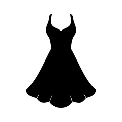Elegant Black Dress with Ruffled Hemline Silhouette on White Background