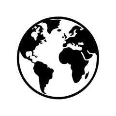Monochrome illustration of the Earth, displaying continents and a simple circular outline
