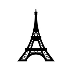 Silhouette of the iconic Eiffel Tower in Paris against a white background