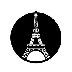Eiffel Tower silhouette inside a black circle on a white background vector