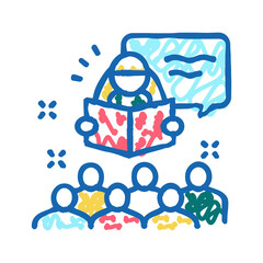 story time in children library icon doodle illustration