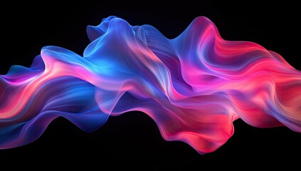 Obraz premium Abstract swirling neon blue and pink fluid forms on black background