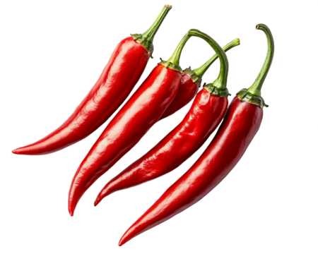 Four Red Chili Peppers on Transparent Background, PNG