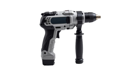 A powerful cordless drill tool isolated for construction. This versatile device is designed for various tasks