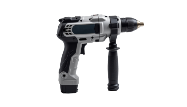 A powerful cordless drill tool isolated for construction. This versatile device is designed for various tasks