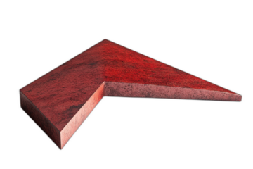 Red triangular wooden piece isolated on transparent background.
