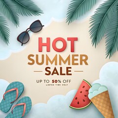 Hot Summer Sale Banner Design – Colorful Discount Promo Template for Summer Offers
