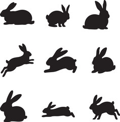 set of 9 rabbit silhouettes