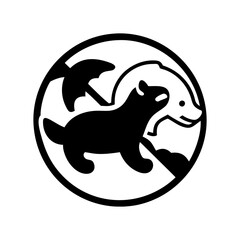 Black and White Yin Yang Style Illustration of Dog and Dolphin