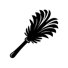 Detailed black silhouette of a feather duster on a white background