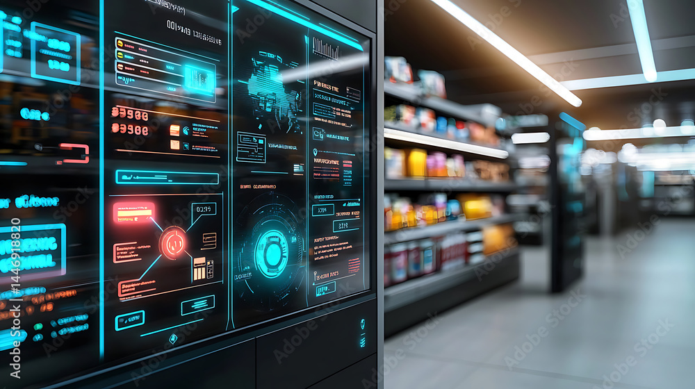Aufkleber innovative technology displaying smart retail analytics modern store digital interface futuristic en