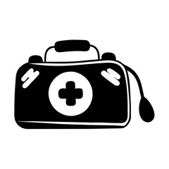 Silhouette of a black medical bag with a white cross, ready for emergencies