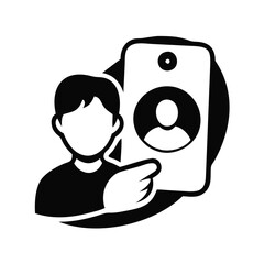 Person pointing at a video call on a smartphone, demonstrating online communication