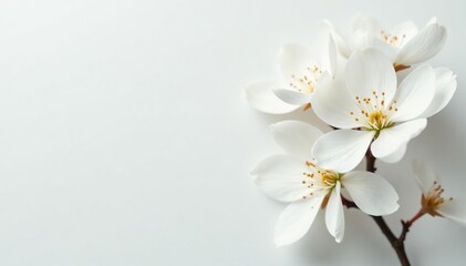 Fototapeta premium Delicate white blossoms against a pure white backdrop, spring, botany, nature