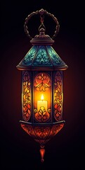 Ornate, hanging lantern with stained glass