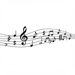 Musical notes on staff lines illustration isolated on transparent background