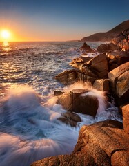 Obraz premium coastline with foamy waves crashing against cliffs 