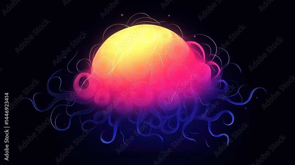 Aufkleber radiant orb emitting energy waves with vibrant gradients illuminating the darkness creating a futuri