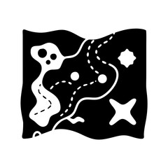 Treasure map in black and white showing a route to the X mark