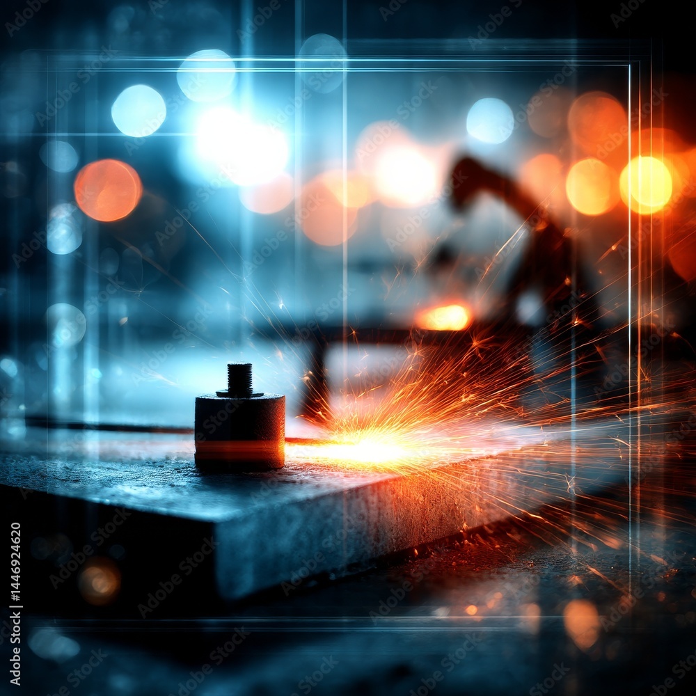 Poster abstract welding: a dazzling display of sparks and light in industrial art with modern tech aestheti